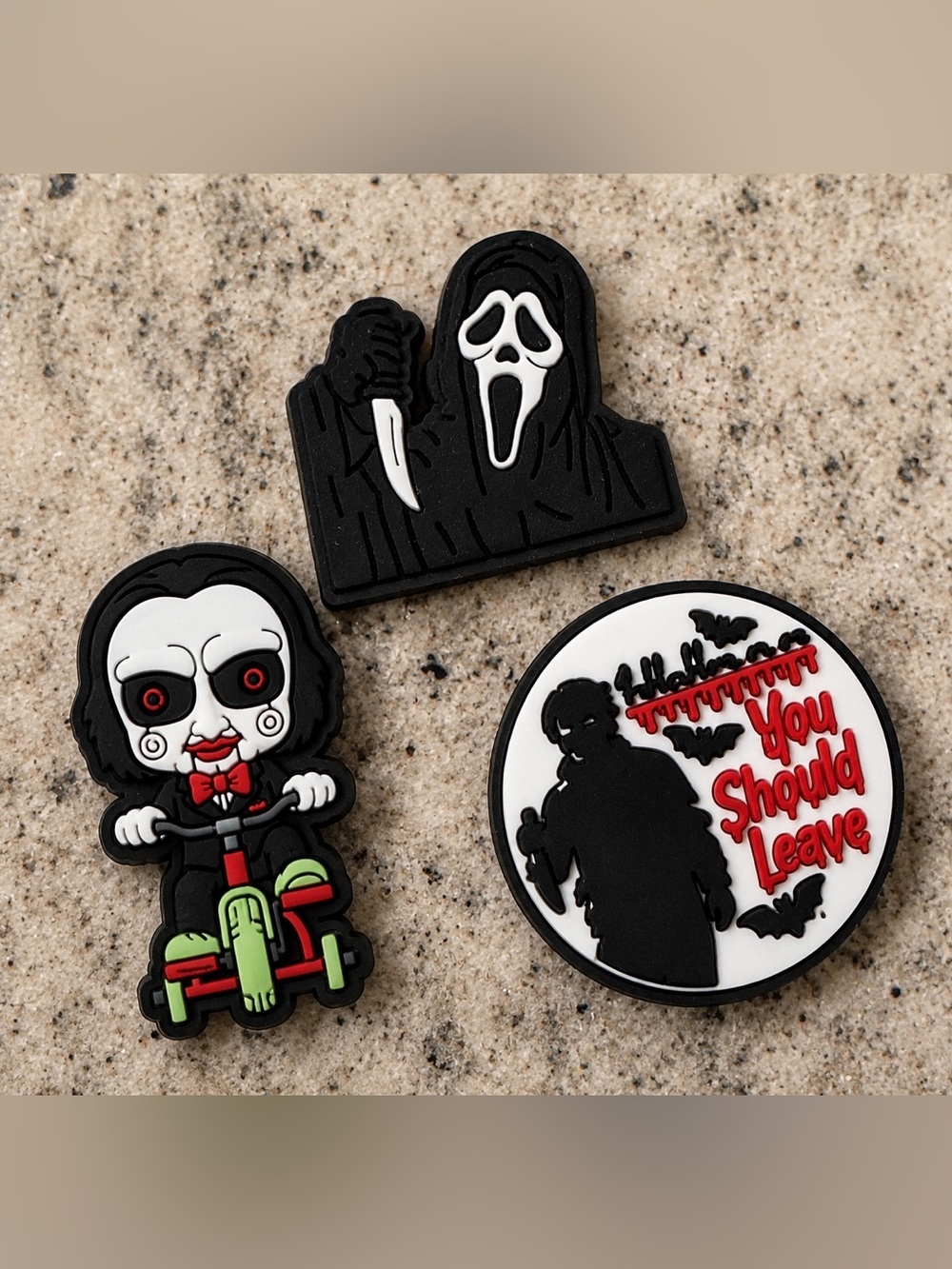 3pc CROCS Jibbitz Horror Silhouette Charm in Black, White & Red